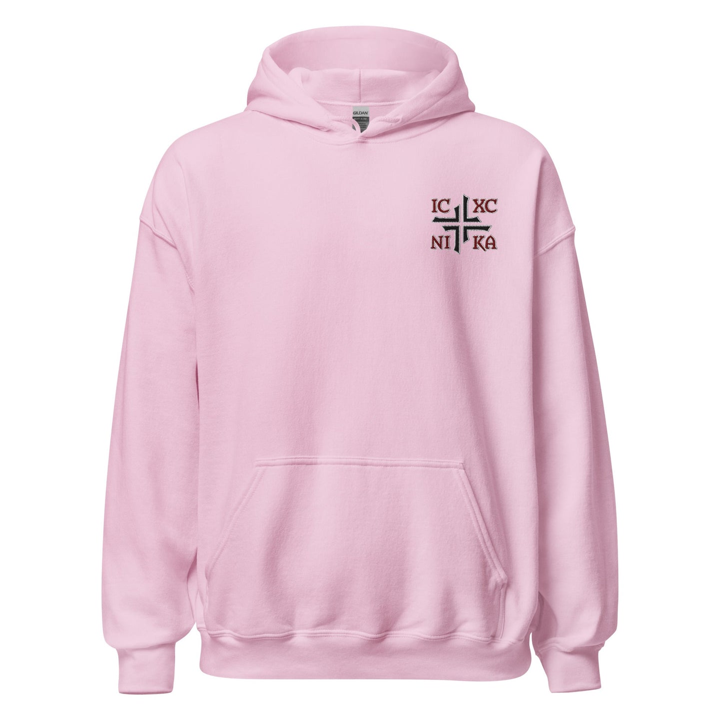 IC XC NIKA Jesus Christ Conquers Asymmetric Cross Emblem Embroidered Hoodie - Inken Image