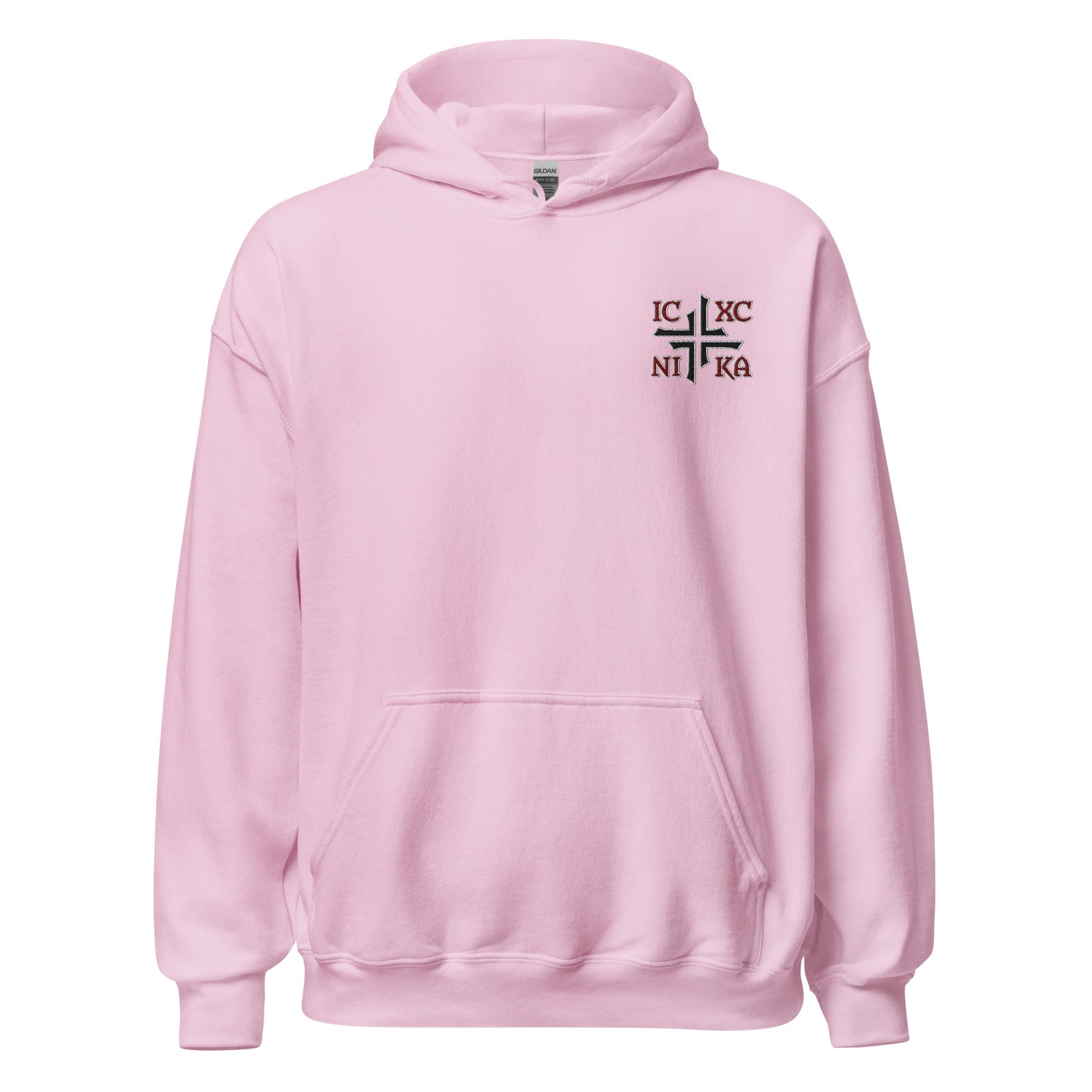 IC XC NIKA Jesus Christ Conquers Asymmetric Cross Emblem Embroidered Hoodie - Inken Image