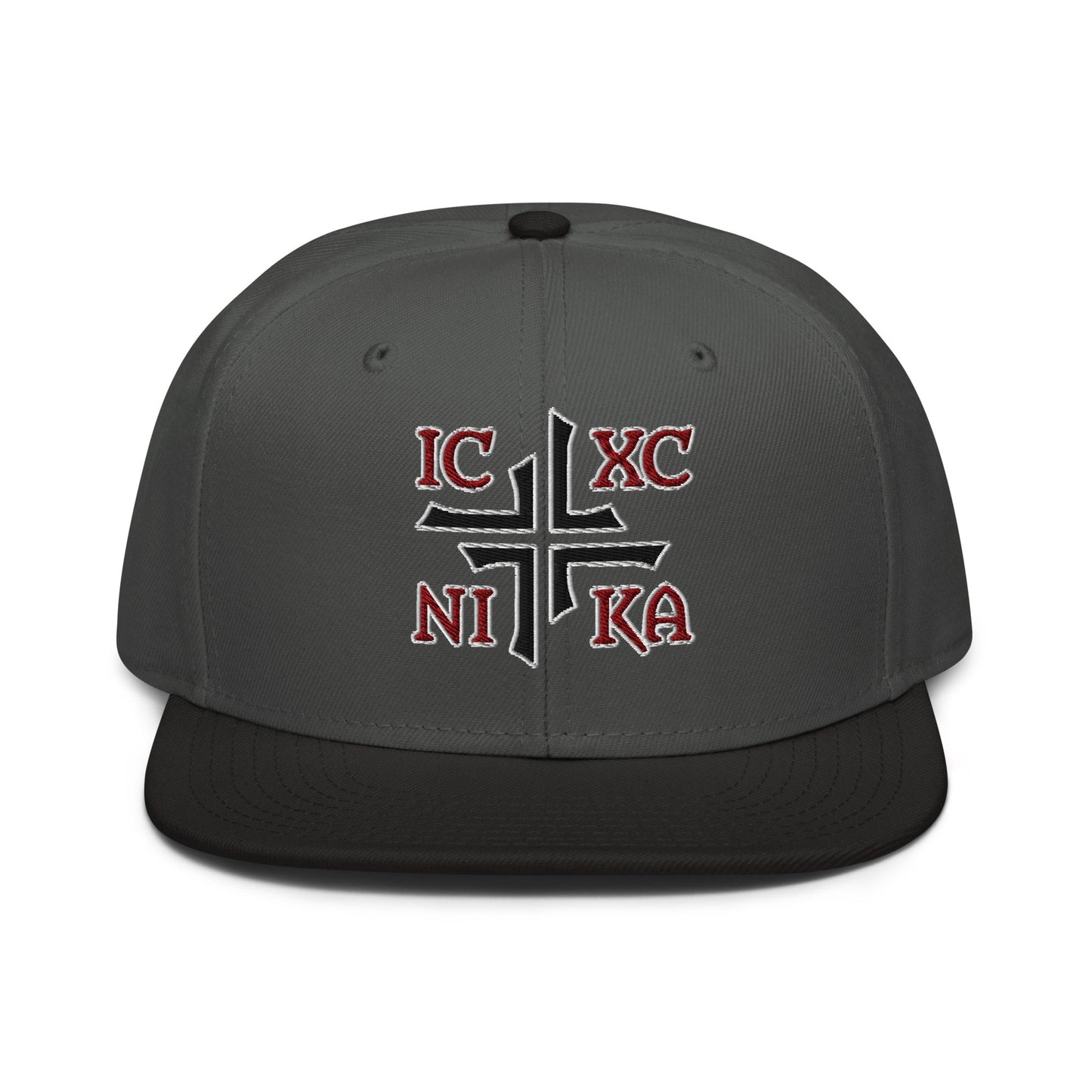IC XC NIKA Jesus Christ Conquers Asymmetric Cross Emblem Embroidered Snapback - Inken Image