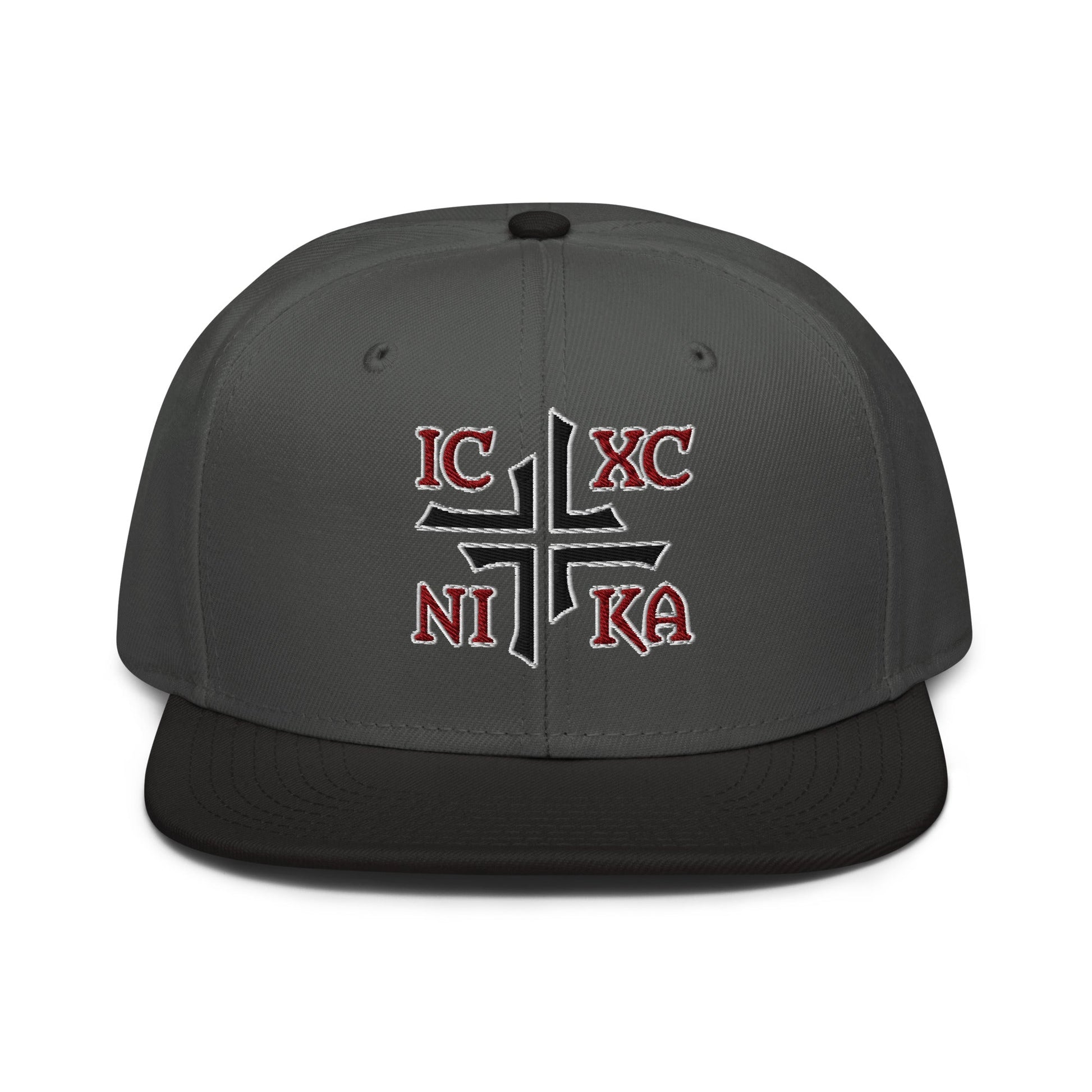IC XC NIKA Jesus Christ Conquers Asymmetric Cross Emblem Embroidered Snapback - Inken Image