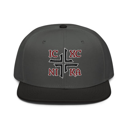 IC XC NIKA Jesus Christ Conquers Asymmetric Cross Emblem Embroidered Snapback - Inken Image