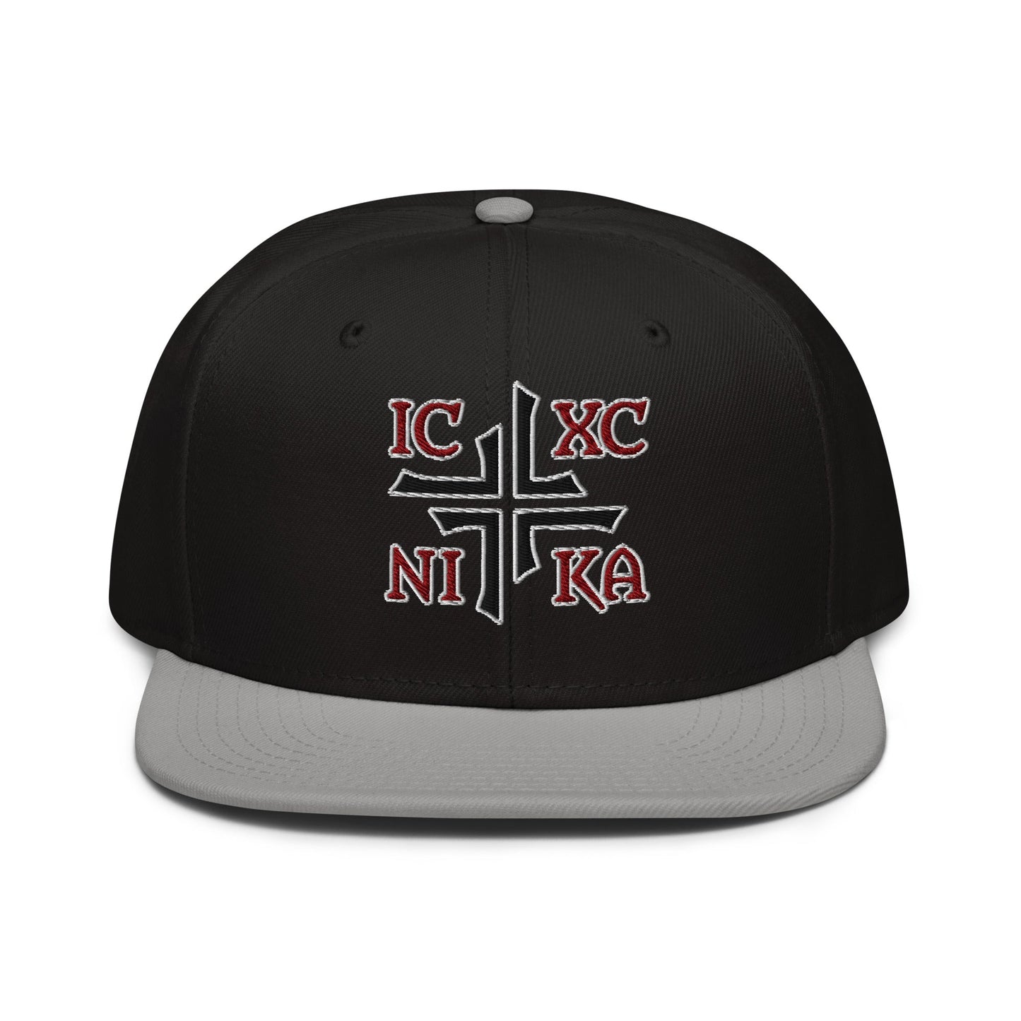 IC XC NIKA Jesus Christ Conquers Asymmetric Cross Emblem Embroidered Snapback - Inken Image