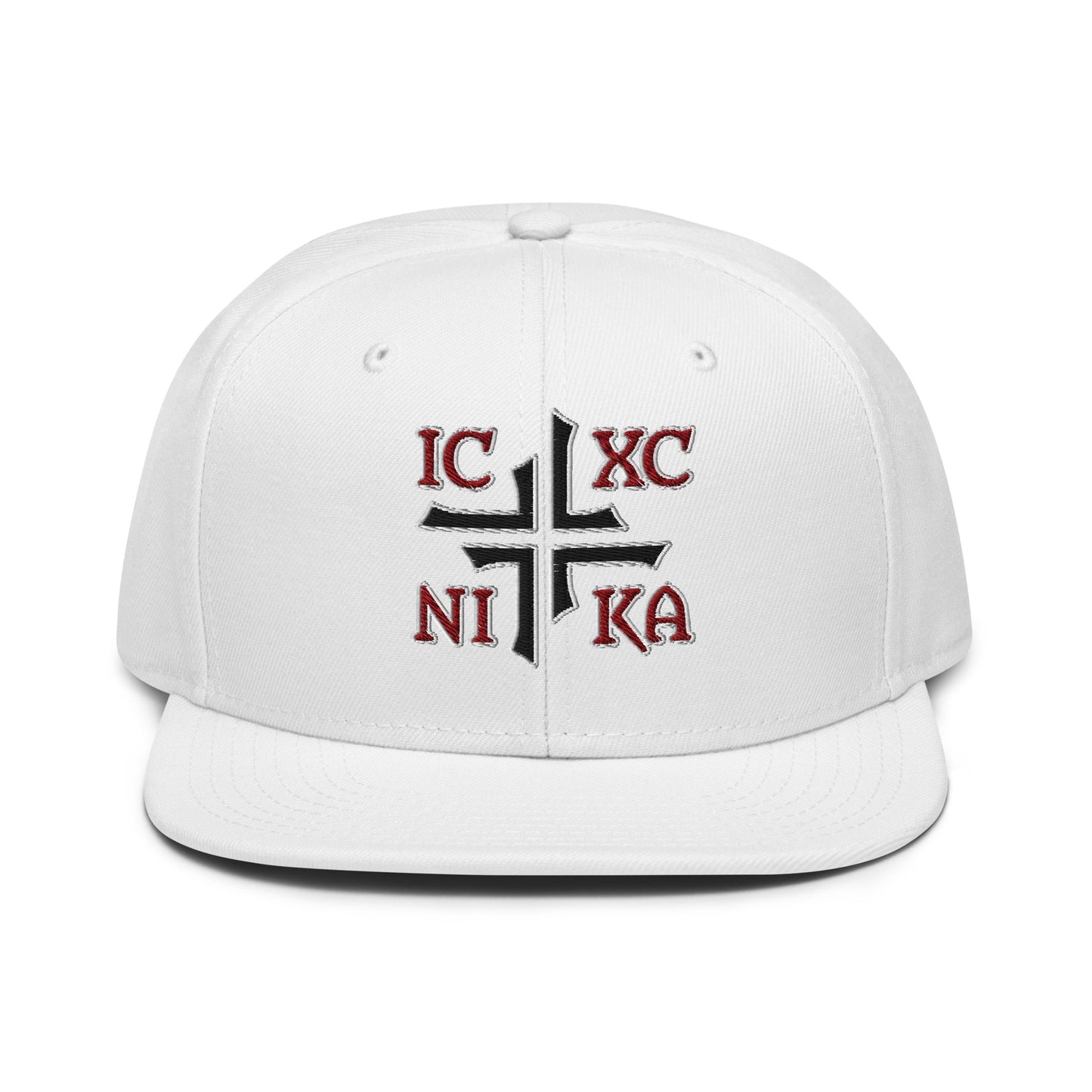 IC XC NIKA Jesus Christ Conquers Asymmetric Cross Emblem Embroidered Snapback - Inken Image