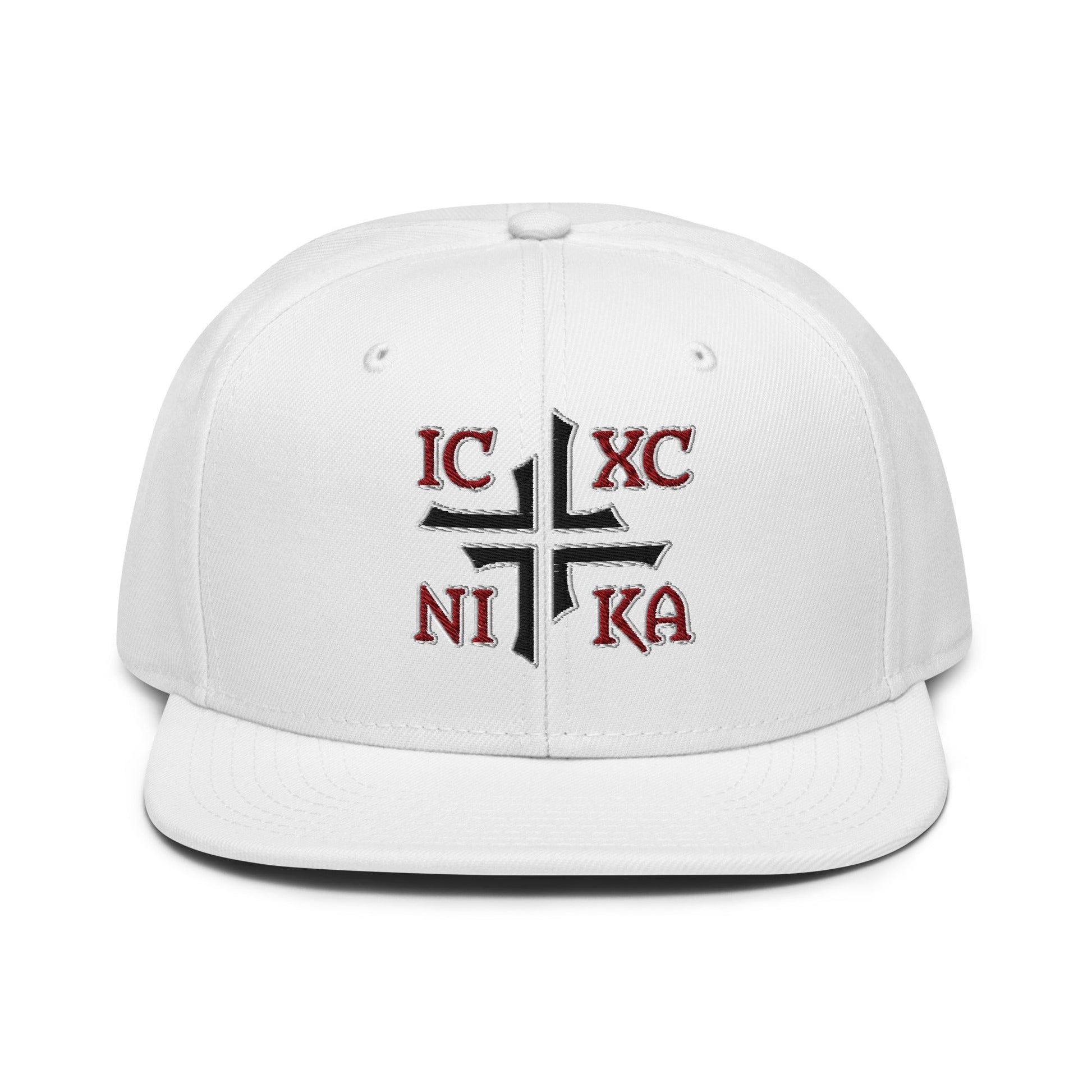 IC XC NIKA Jesus Christ Conquers Asymmetric Cross Emblem Embroidered Snapback - Inken Image