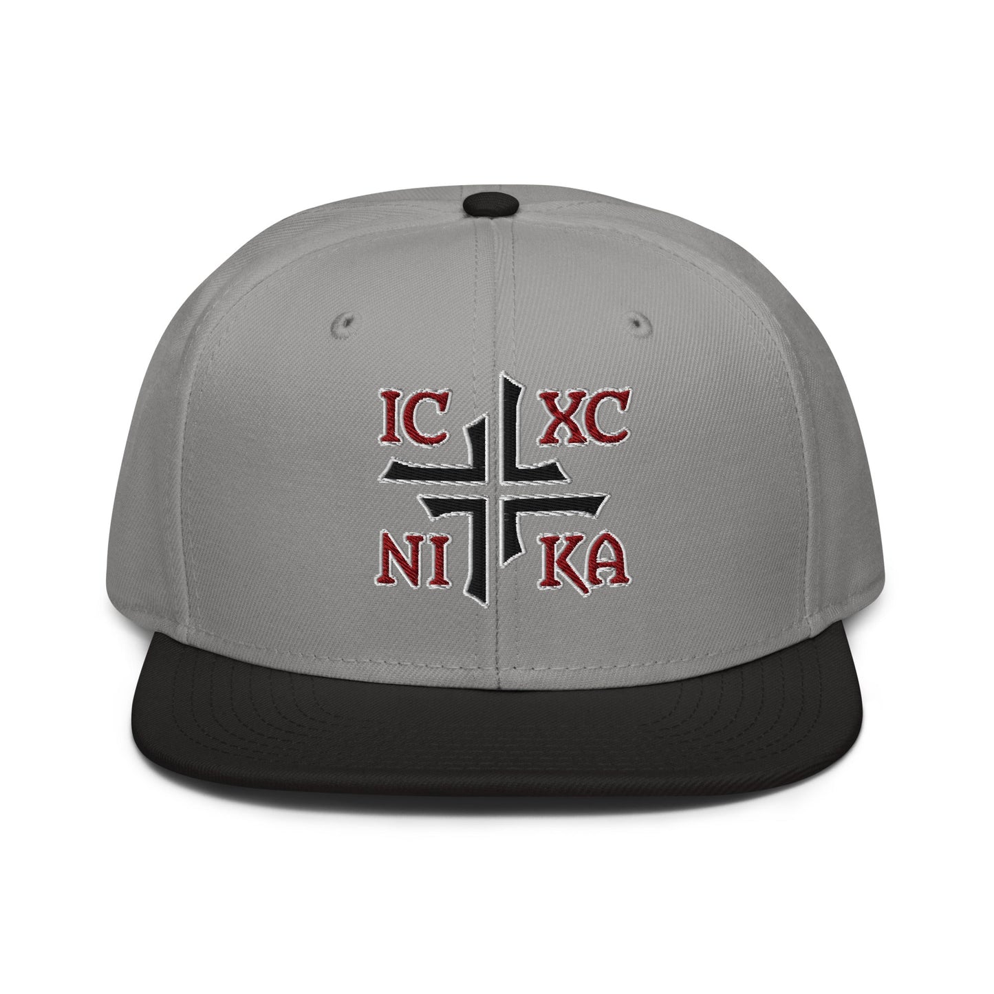 IC XC NIKA Jesus Christ Conquers Asymmetric Cross Emblem Embroidered Snapback - Inken Image