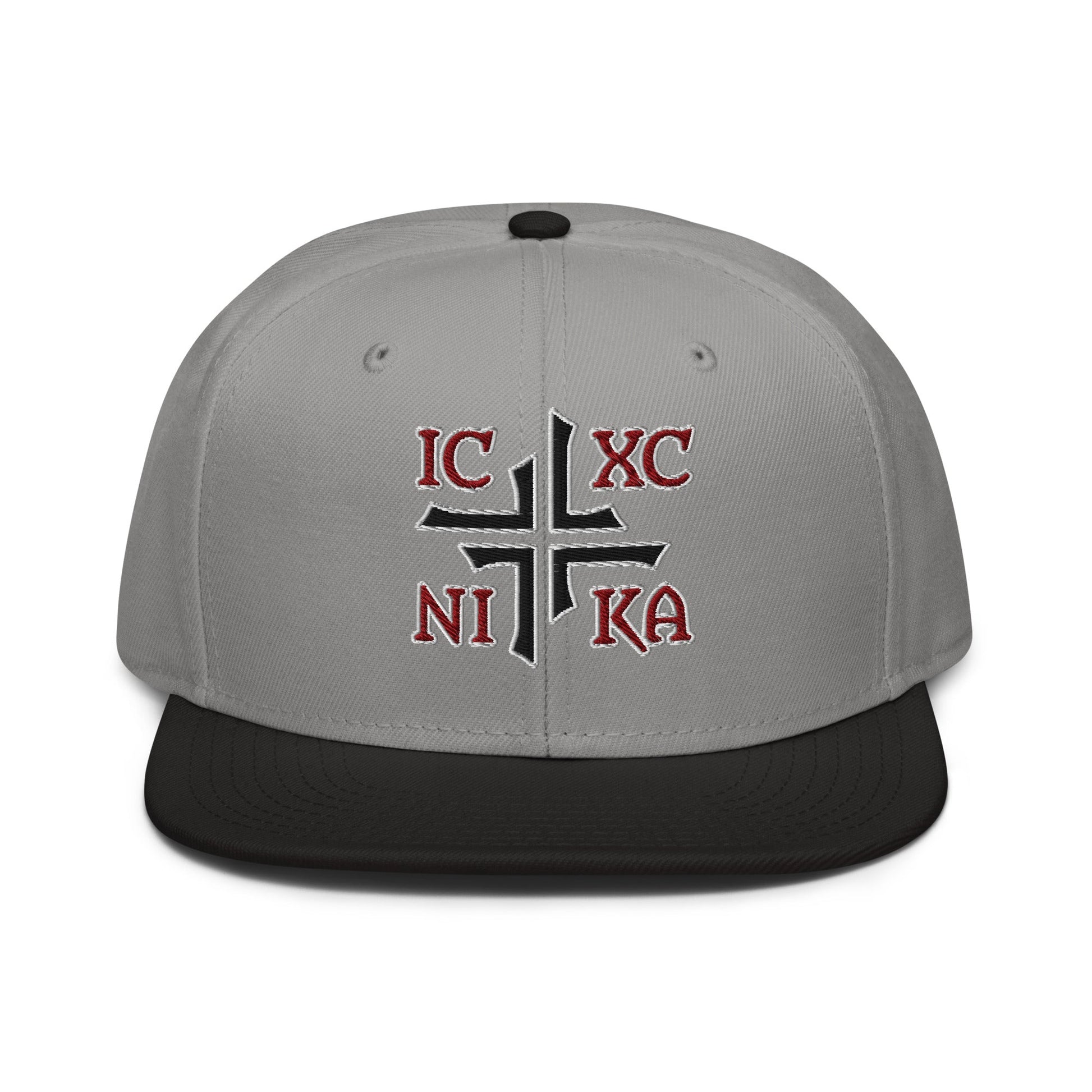 IC XC NIKA Jesus Christ Conquers Asymmetric Cross Emblem Embroidered Snapback - Inken Image