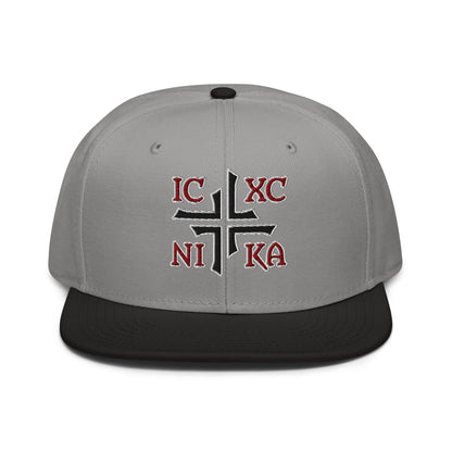 IC XC NIKA Jesus Christ Conquers Asymmetric Cross Emblem Embroidered Snapback - Inken Image