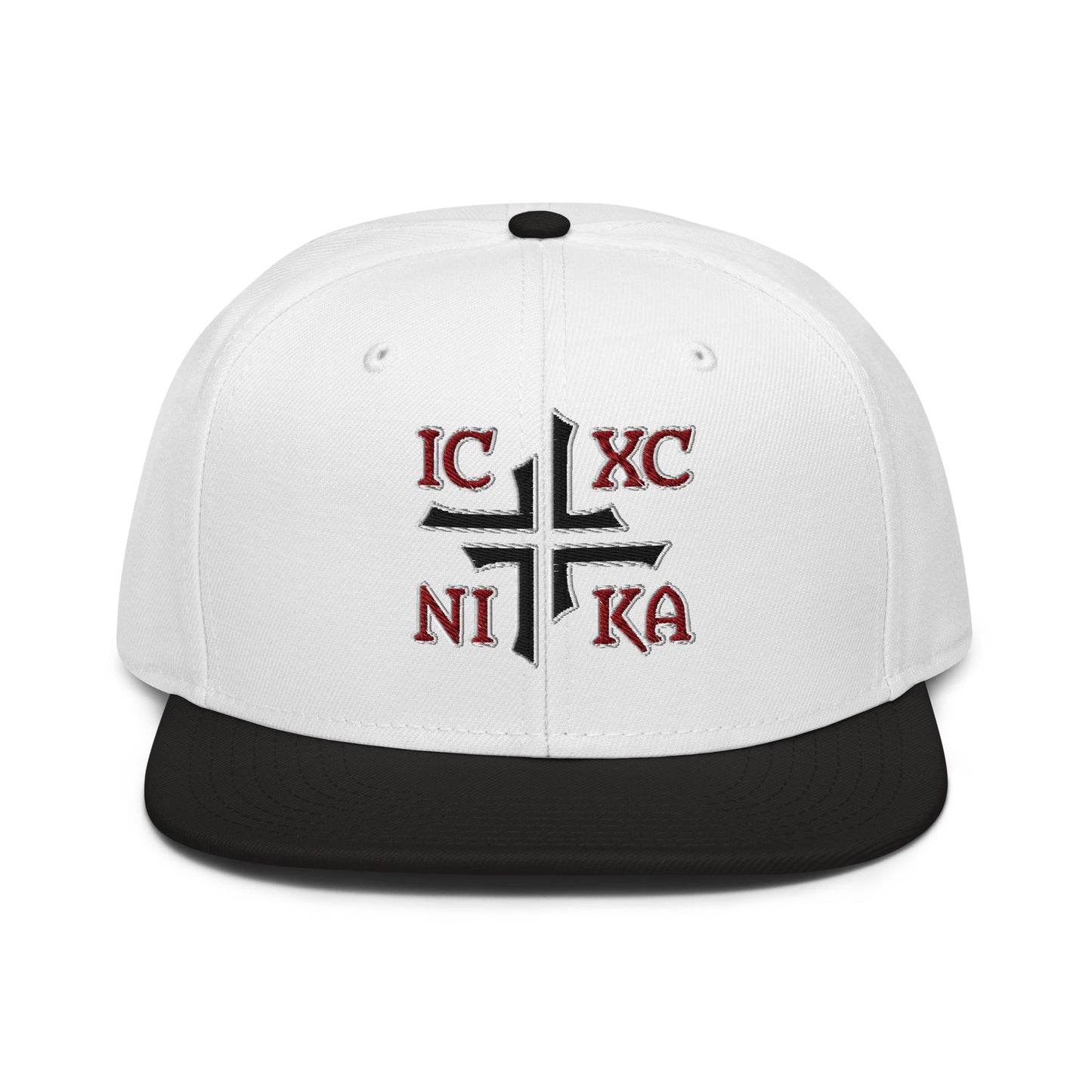 IC XC NIKA Jesus Christ Conquers Asymmetric Cross Emblem Embroidered Snapback - Inken Image