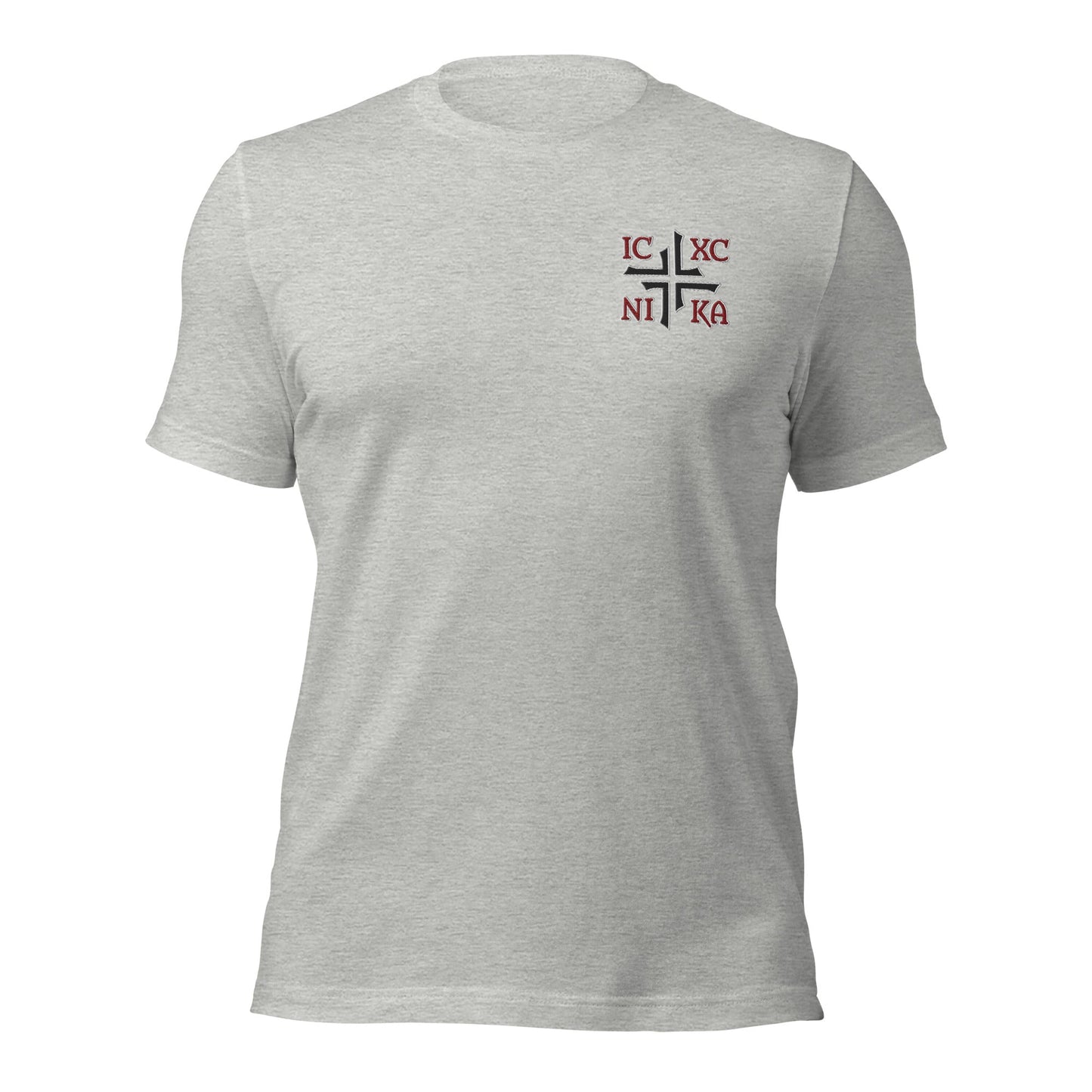 IC XC NIKA Jesus Christ Conquers Asymmetric Cross Emblem Embroidered T-Shirt - Inken Image