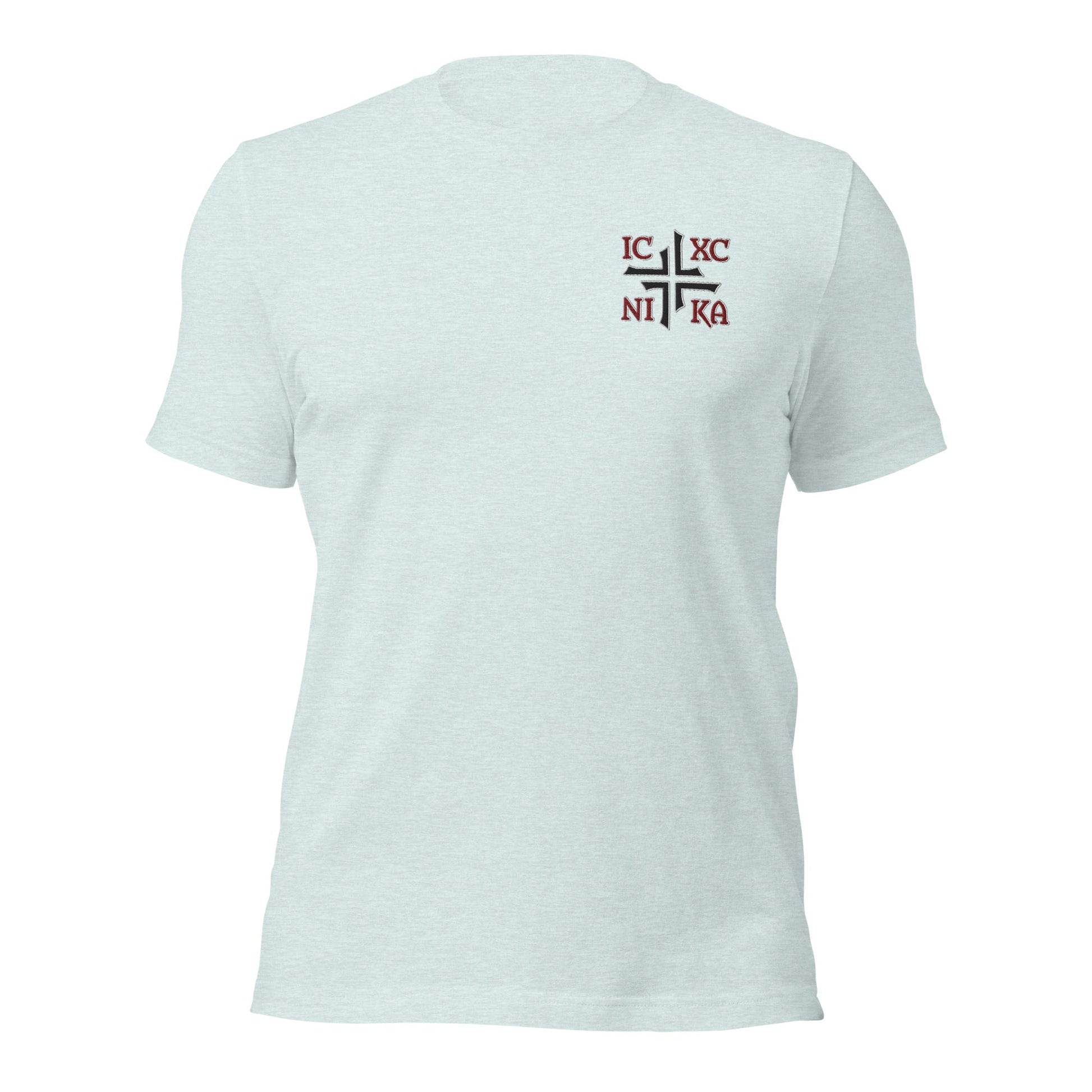 IC XC NIKA Jesus Christ Conquers Asymmetric Cross Emblem Embroidered T-Shirt - Inken Image