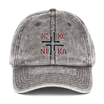 IC XC NIKA Jesus Christ Conquers Asymmetric Cross Emblem Embroidered Vintage Cotton Twill Cap - Inken Image
