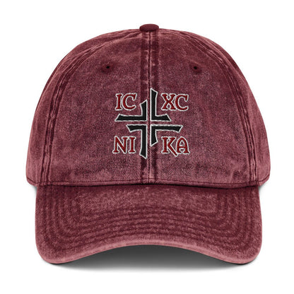 IC XC NIKA Jesus Christ Conquers Asymmetric Cross Emblem Embroidered Vintage Cotton Twill Cap - Inken Image