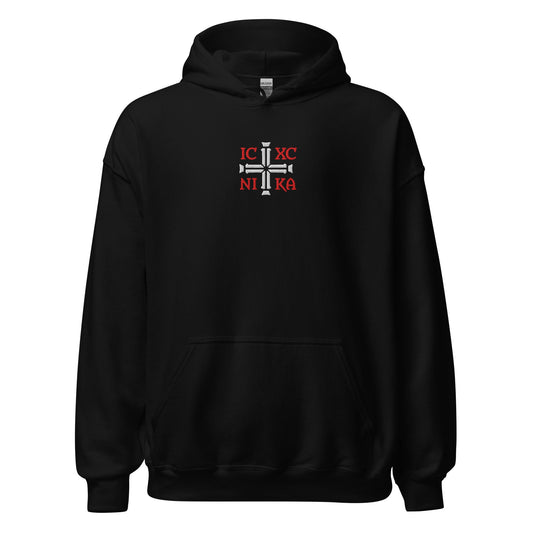 IC XC NIKA Jesus Christ Conquers Cross Emblem Embroidered Hoodie - Inken Image