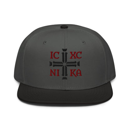 IC XC NIKA Jesus Christ Conquers Cross Emblem Embroidered Snapback - Inken Image