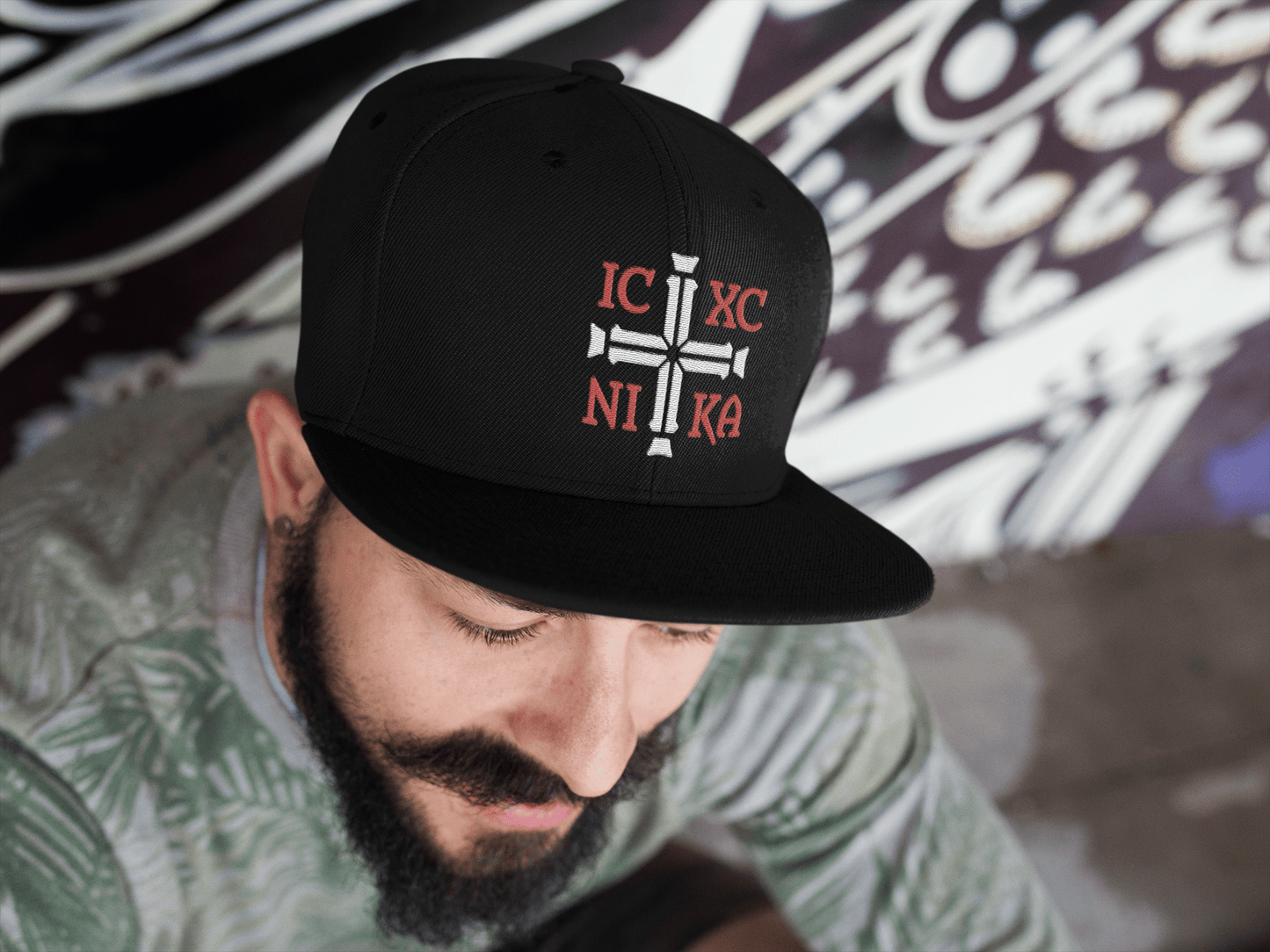IC XC NIKA Jesus Christ Conquers Cross Emblem Embroidered Snapback - Inken Image