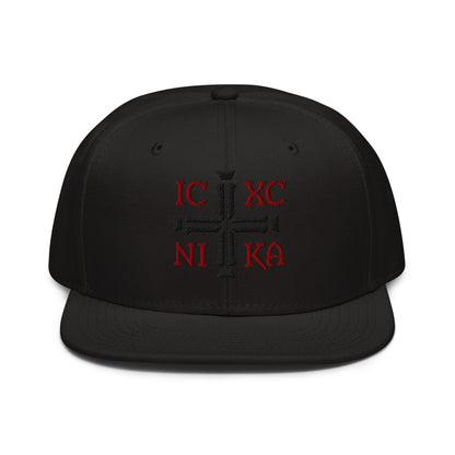 IC XC NIKA Jesus Christ Conquers Cross Emblem Embroidered Snapback - Inken Image