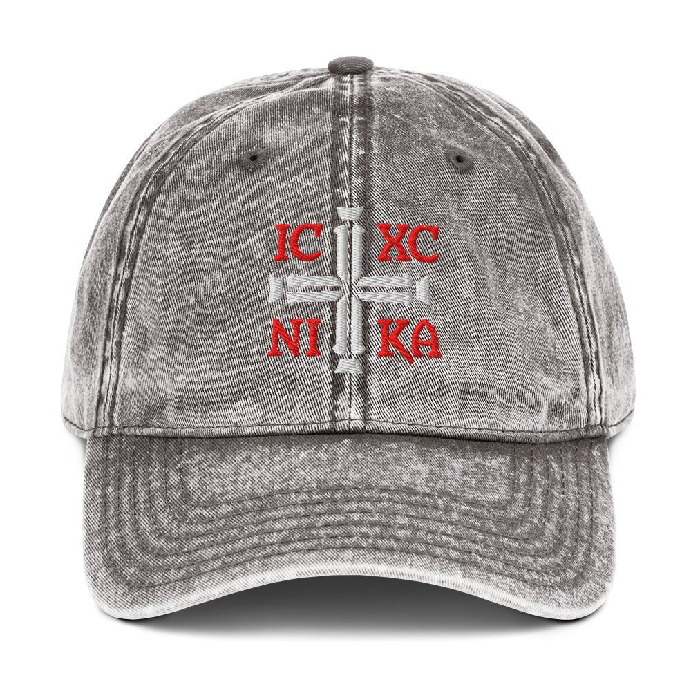 IC XC NIKA Jesus Christ Conquers Cross Emblem Embroidered Vintage Cotton Twill Cap - Inken Image