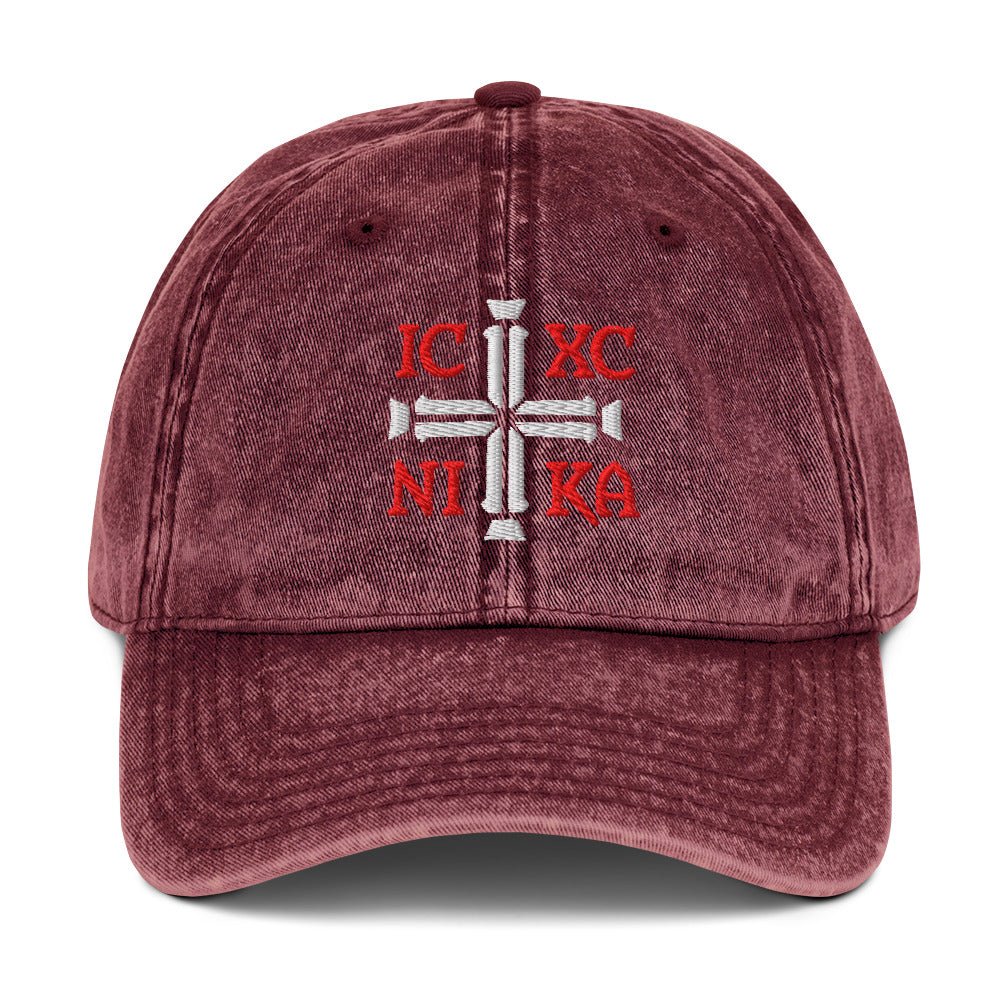 IC XC NIKA Jesus Christ Conquers Cross Emblem Embroidered Vintage Cotton Twill Cap - Inken Image