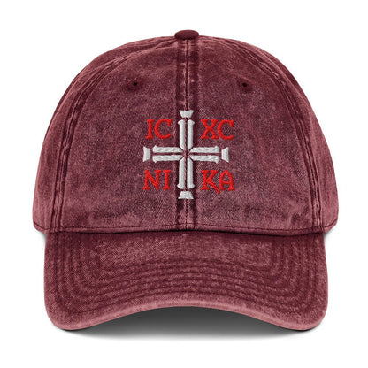 IC XC NIKA Jesus Christ Conquers Cross Emblem Embroidered Vintage Cotton Twill Cap - Inken Image