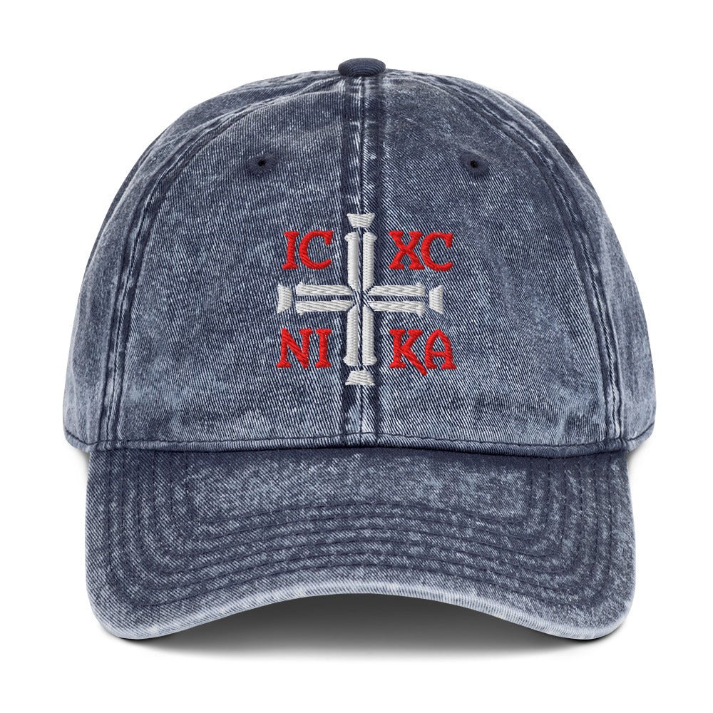 IC XC NIKA Jesus Christ Conquers Cross Emblem Embroidered Vintage Cotton Twill Cap - Inken Image