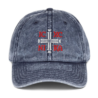 IC XC NIKA Jesus Christ Conquers Cross Emblem Embroidered Vintage Cotton Twill Cap - Inken Image