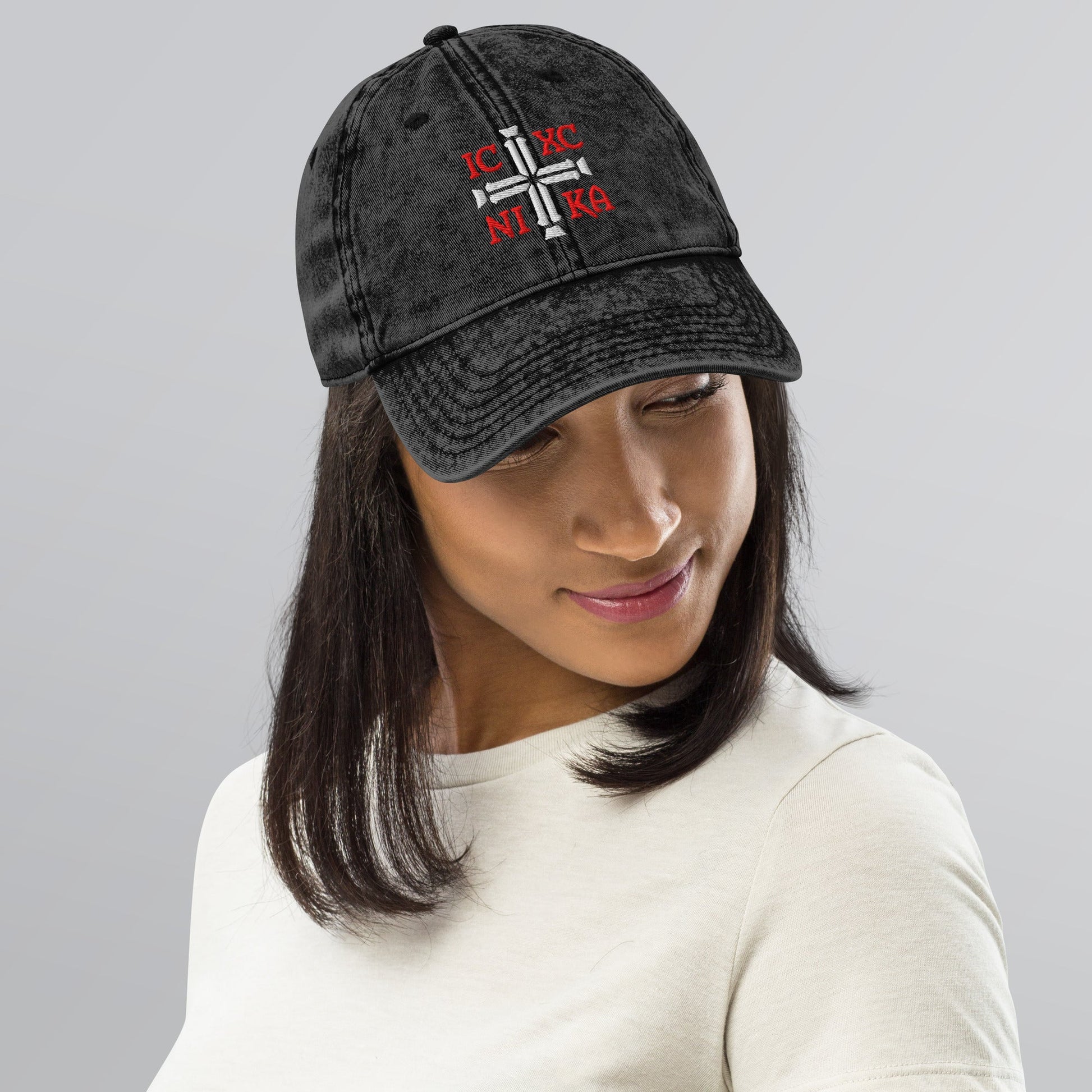 IC XC NIKA Jesus Christ Conquers Cross Emblem Embroidered Vintage Cotton Twill Cap - Inken Image