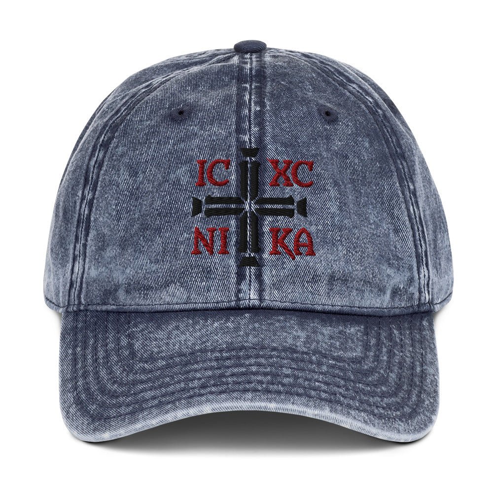 IC XC NIKA Jesus Christ Conquers Cross Emblem Embroidered Vintage Cotton Twill Cap - Inken Image