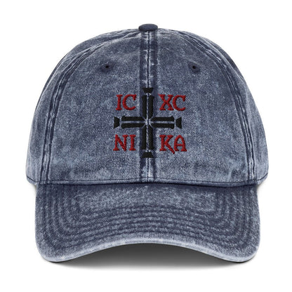 IC XC NIKA Jesus Christ Conquers Cross Emblem Embroidered Vintage Cotton Twill Cap - Inken Image