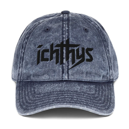 Ichthys, Jesus Fish, 3D Puff Embroidery Vintage Cotton Twill Cap - Inken Image