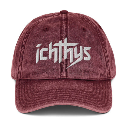 Ichthys, Jesus Fish, 3D Puff Embroidery Vintage Cotton Twill Cap - Inken Image