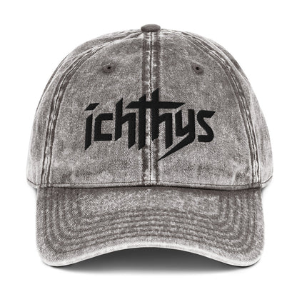 Ichthys, Jesus Fish, 3D Puff Embroidery Vintage Cotton Twill Cap - Inken Image