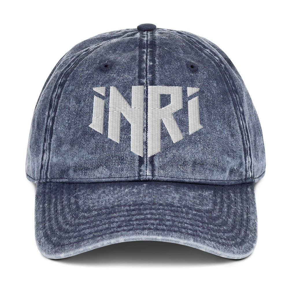 INRI Sacred Name Crest 3D Puff Embroidered Vintage Cotton Twill Cap - Inken Image