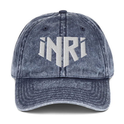 INRI Sacred Name Crest 3D Puff Embroidered Vintage Cotton Twill Cap - Inken Image