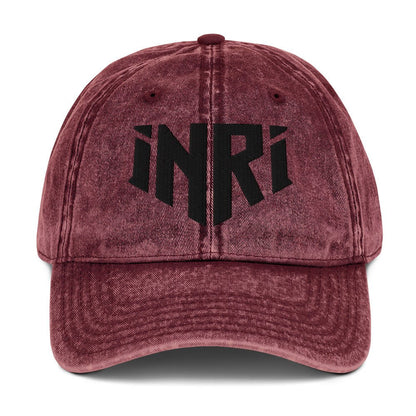 INRI Sacred Name Crest 3D Puff Embroidered Vintage Cotton Twill Cap - Inken Image