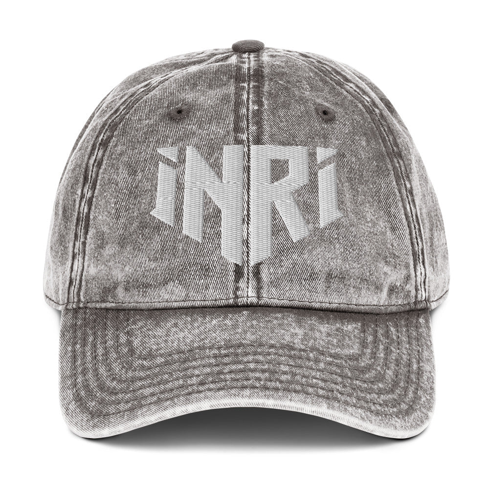 INRI Sacred Name Crest 3D Puff Embroidered Vintage Cotton Twill Cap - Inken Image