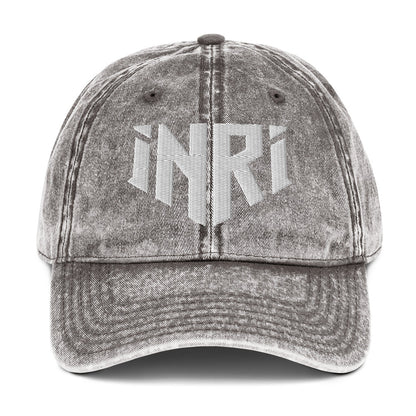 INRI Sacred Name Crest 3D Puff Embroidered Vintage Cotton Twill Cap - Inken Image