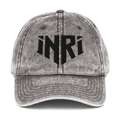 INRI Sacred Name Crest 3D Puff Embroidered Vintage Cotton Twill Cap - Inken Image