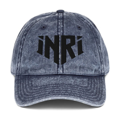 INRI Sacred Name Crest 3D Puff Embroidered Vintage Cotton Twill Cap - Inken Image