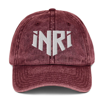 INRI Sacred Name Crest 3D Puff Embroidered Vintage Cotton Twill Cap - Inken Image