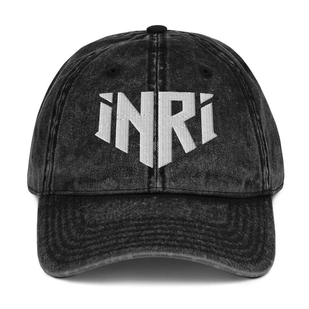 INRI Sacred Name Crest 3D Puff Embroidered Vintage Cotton Twill Cap - Inken Image