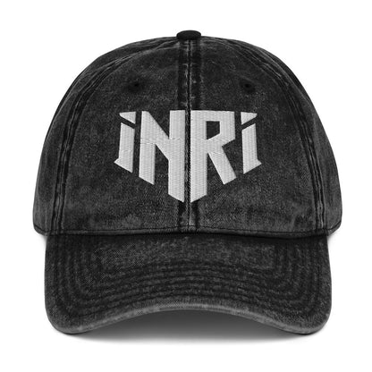 INRI Sacred Name Crest 3D Puff Embroidered Vintage Cotton Twill Cap - Inken Image