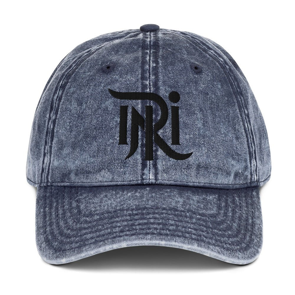 INRI Sacred Name Stylized 3D Puff Embroidered Vintage Cotton Twill Cap - Inken Image