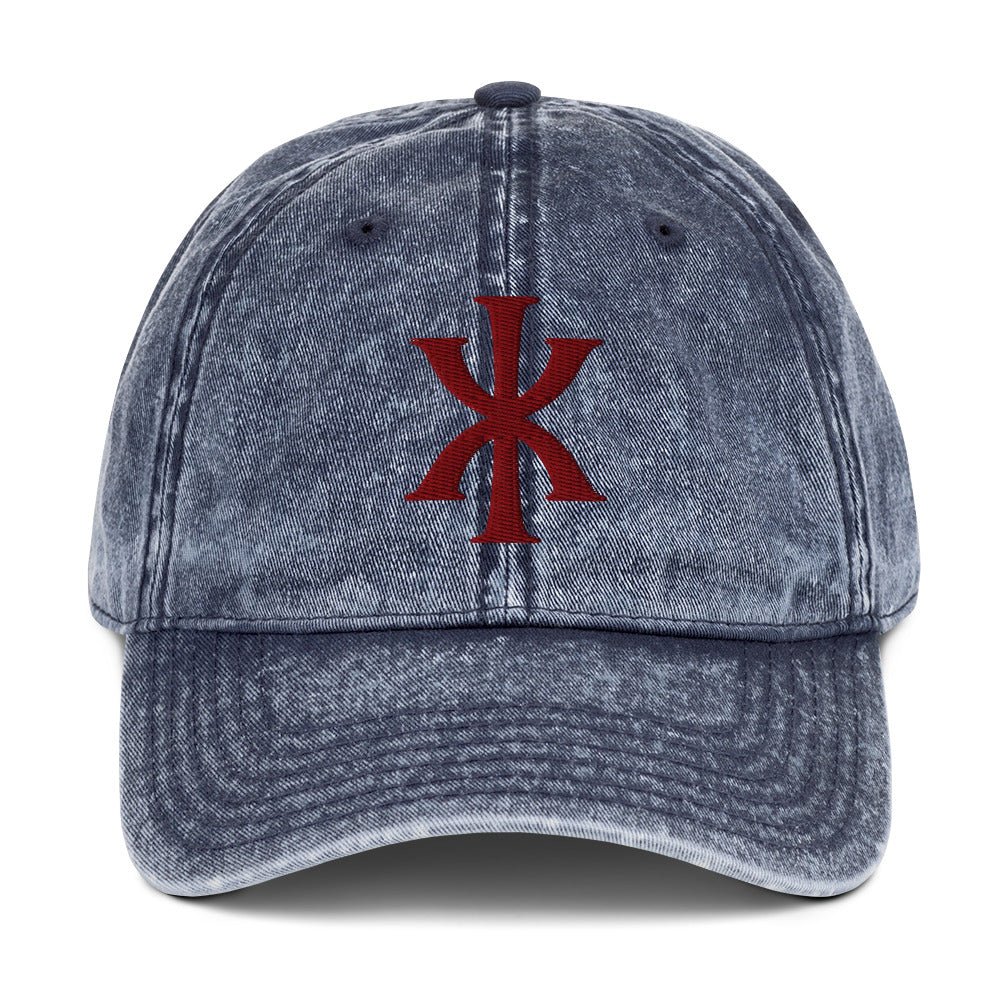 IX "Jesus Christ" Greek Christogram, Christian Vintage Twill Cap Hat 3D Puff Embroidery - Inken Image