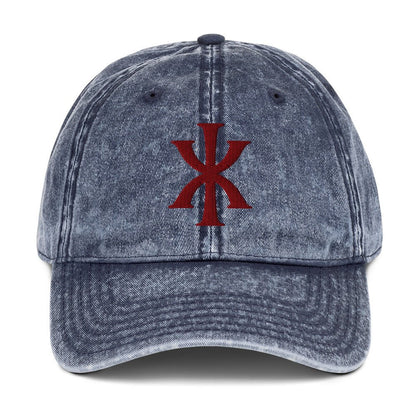 IX "Jesus Christ" Greek Christogram, Christian Vintage Twill Cap Hat 3D Puff Embroidery - Inken Image