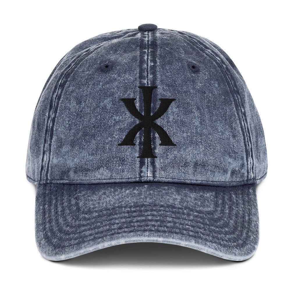IX "Jesus Christ" Greek Christogram, Christian Vintage Twill Cap Hat 3D Puff Embroidery - Inken Image