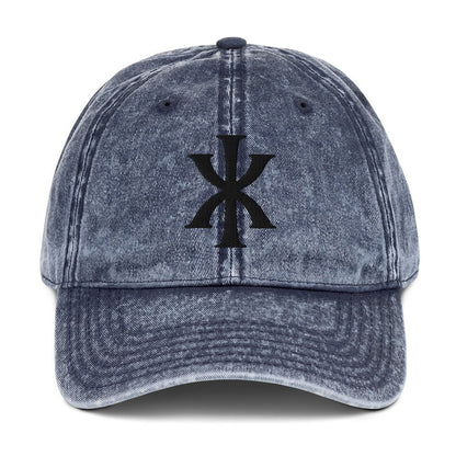 IX "Jesus Christ" Greek Christogram, Christian Vintage Twill Cap Hat 3D Puff Embroidery - Inken Image