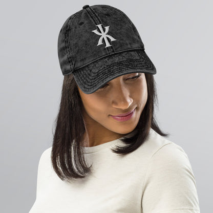 IX "Jesus Christ" Greek Christogram, Christian Vintage Twill Cap Hat 3D Puff Embroidery - Inken Image