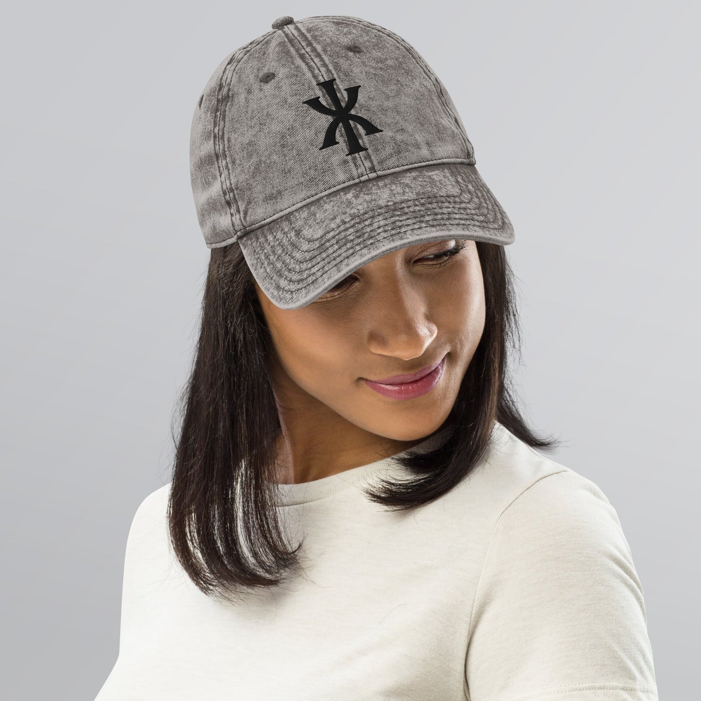 IX "Jesus Christ" Greek Christogram, Christian Vintage Twill Cap Hat 3D Puff Embroidery - Inken Image