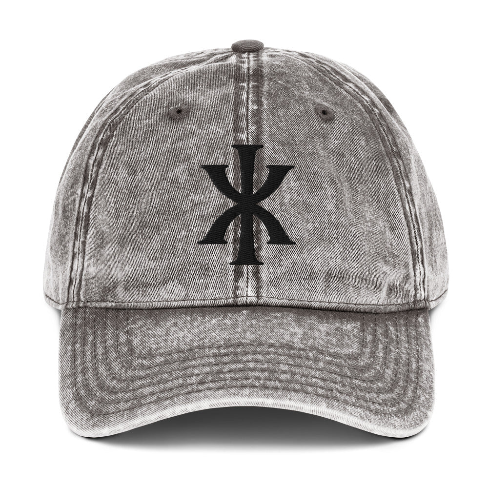 IX "Jesus Christ" Greek Christogram, Christian Vintage Twill Cap Hat 3D Puff Embroidery - Inken Image