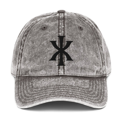 IX "Jesus Christ" Greek Christogram, Christian Vintage Twill Cap Hat 3D Puff Embroidery - Inken Image
